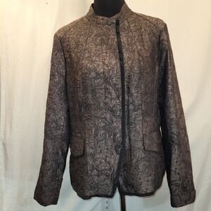 Coldwater Creek Shaped Blazer Jacket Textured Floral Bronze‎ Women's 12 Lined